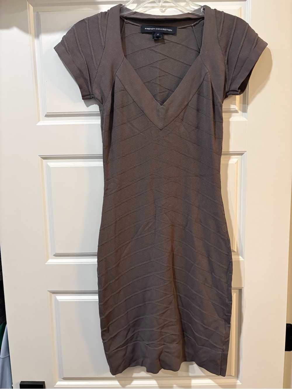French Connection Taupe V-Neck Short Sleeve Dress